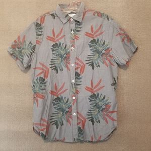 Denim & Flower Shirt Adult Medium Blue Tropical Mens Slim Fit Top 1862
